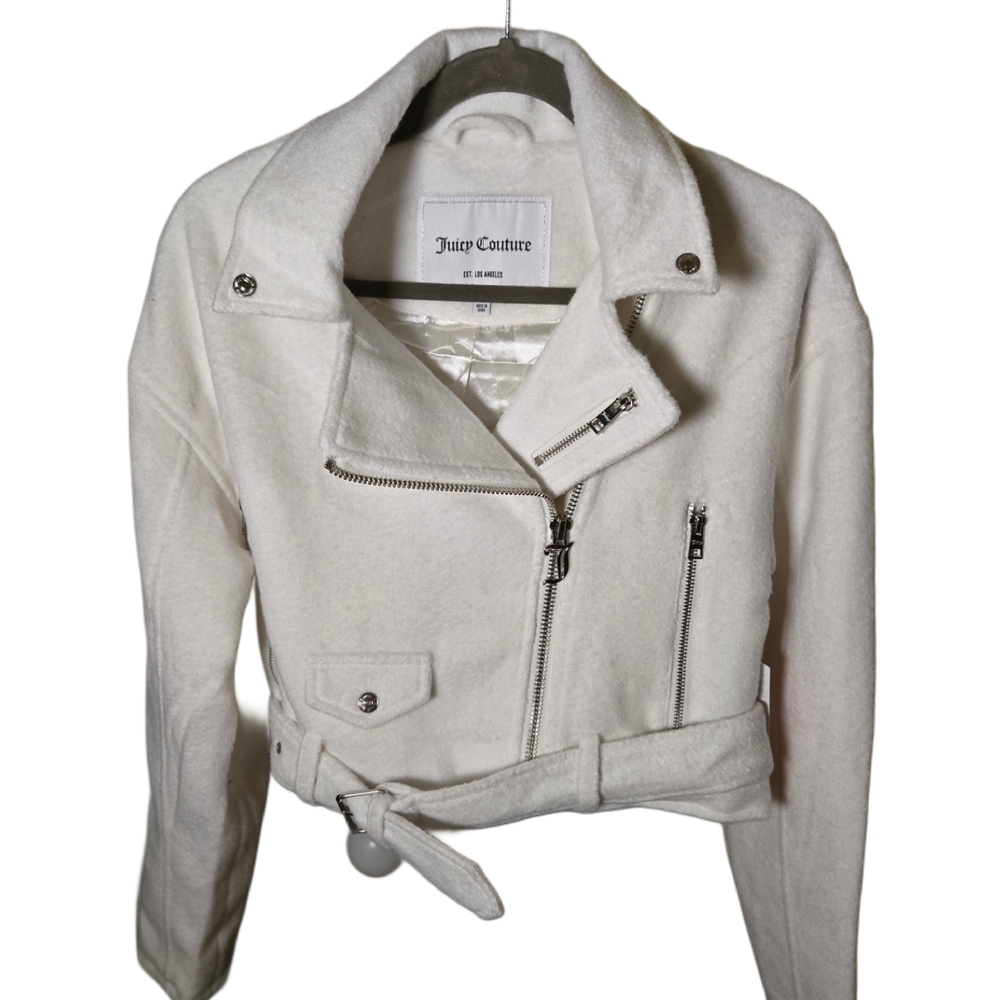 Juicy Couture Women's Marshmellow Mohair Boxy Cropped Moto Jacket